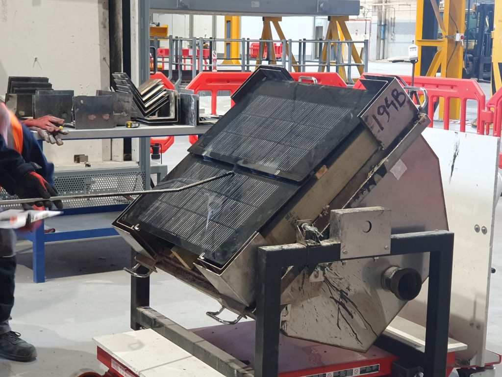 Burning brand test of solar roof tiles to CEN TS 1187 T4.